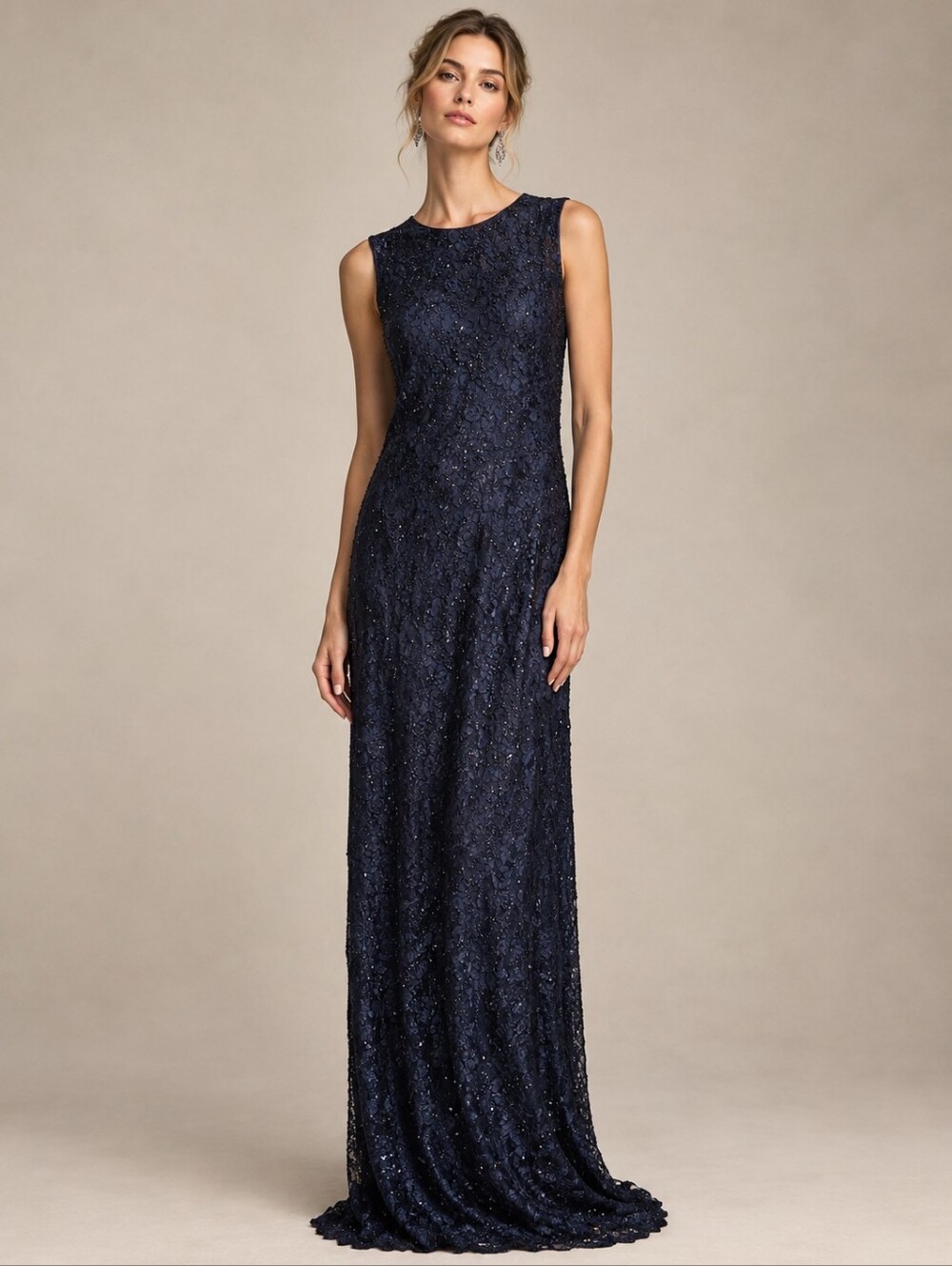 NWT Rimini 90s Y2K Whimsigoth Navy Beaded Lace Formal Evening Cocktail Gown